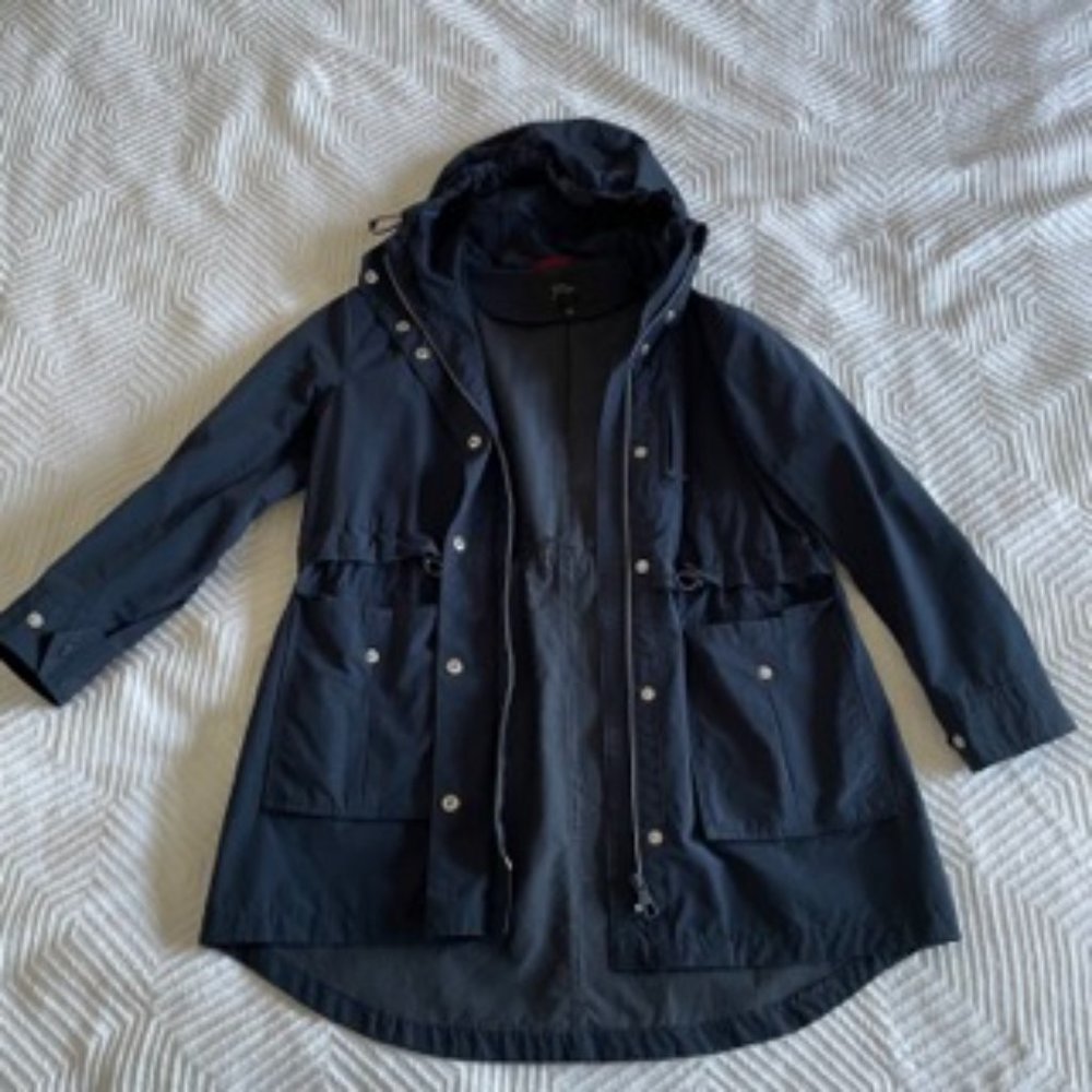 J.Crew Navy Blue Raincoat Hoodie Elastic Women